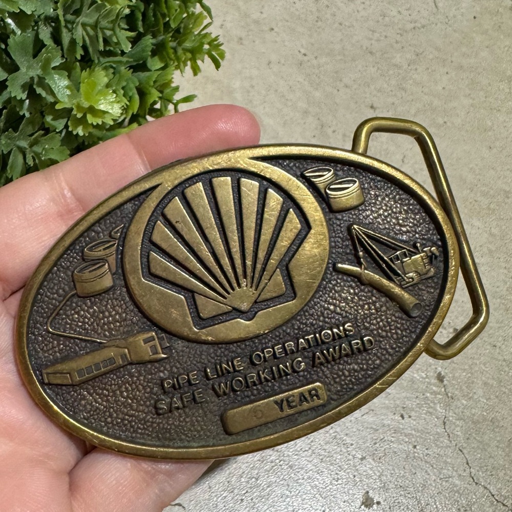 Shell Pipeline Safety Belt Buckle‎ Solid Brass Vintage Metal Western Festival
